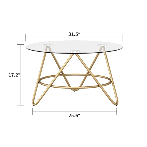 Elegant Gold Glass Coffee Table for Home Office and Living Room
