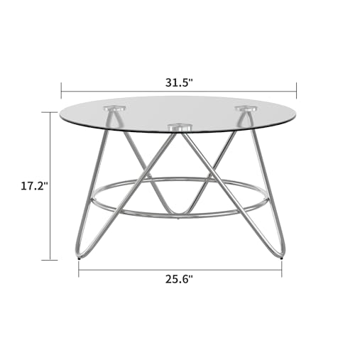 Modern Chrome-Framed Round Glass Coffee Table for Living Room