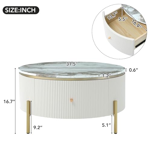 Modern White Round Coffee Table with Storage