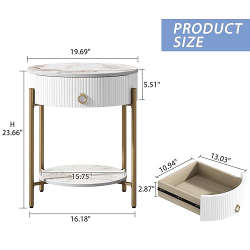 OIOG Modern Round End Table with Storage for Living Room, Bedroom, Office