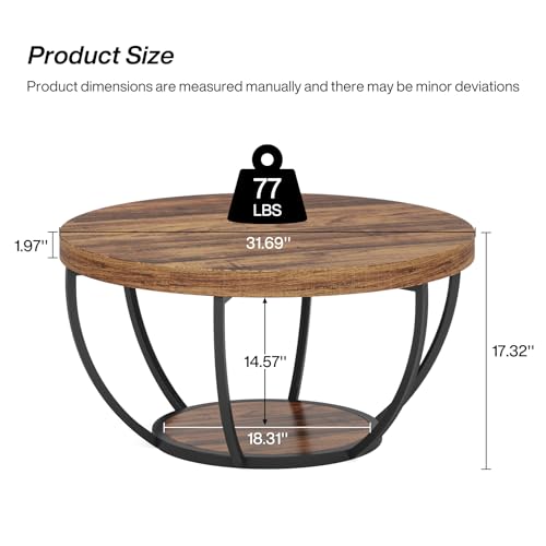 Modern 2-Tier Round Coffee Table with Storage Shelves