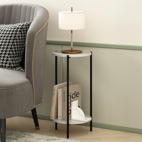 Marble White Modern Tall Round Side Table with Metal Legs