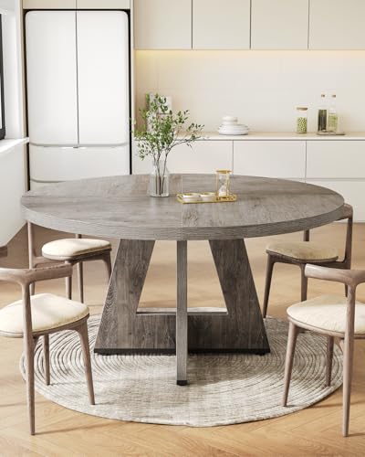 47-Inch Round Dining Table with Wooden Pedestal for 4-6 People