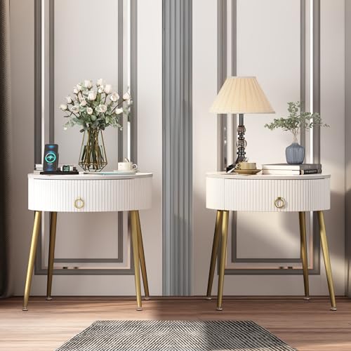Modern White and Gold Nightstand Set for Living Room and Bedroom