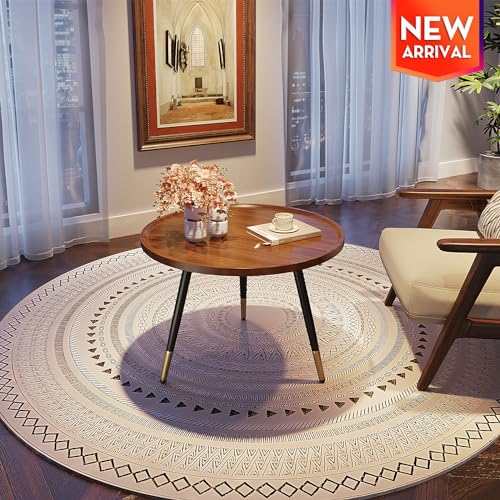 Modern Rustic Farmhouse Small Round Coffee Table - Dark Brown, Easy Assembly