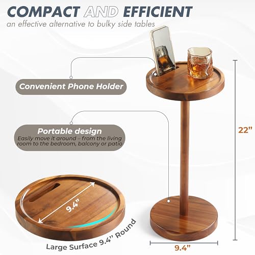 Acacia Pedestal Side Table for Compact Spaces