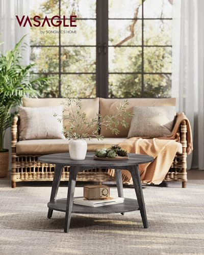 Misty Gray Round Coffee Table with Storage for Living Room